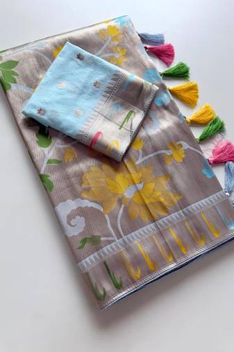 Sky Blue Color Paithani Jari Weaving Tissue Viscose Saree