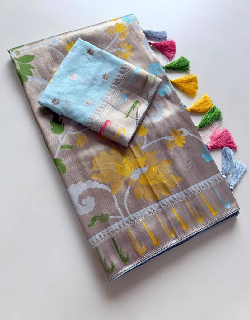 Sky Blue Color Paithani Jari Weaving Tissue Viscose Saree