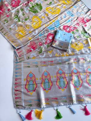 Sky Blue Color Paithani Jari Weaving Tissue Viscose Saree 2