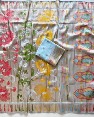 Sky Blue Color Paithani Jari Weaving Tissue Viscose Saree 4