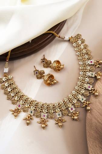 Heritage multicolor bandhai design necklace set