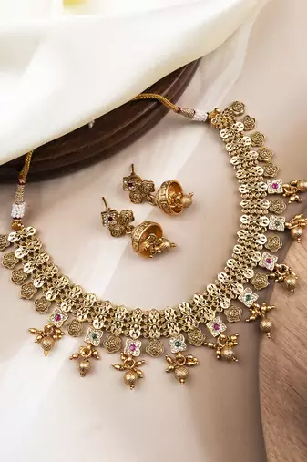 Heritage multicolor bandhai design necklace set