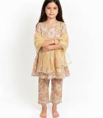 Beige printed cotton kurta set