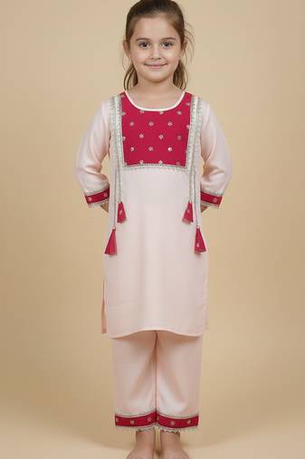 Pink embroidered cotton kurta set