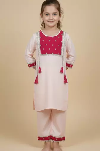 Pink embroidered cotton kurta set