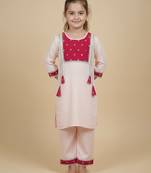 Pink embroidered cotton kurta set