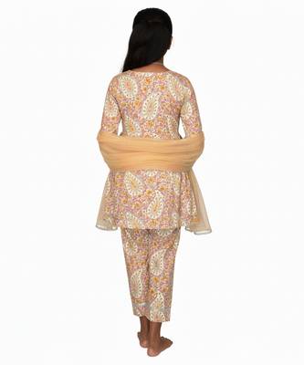 Beige printed cotton kurta set 4