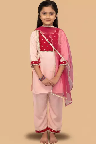 Pink embroidered cotton kurta set