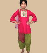 Pink embroidered cotton kurta set
