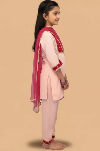 Pink embroidered cotton kurta set