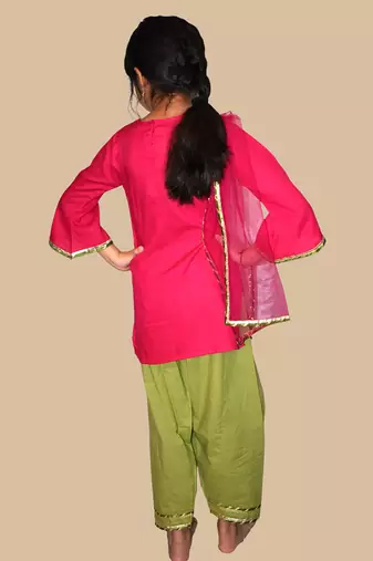 Pink embroidered cotton kurta set