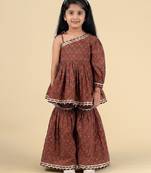 Maroon printed cotton sharara set