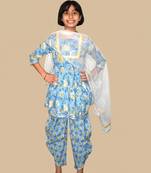 Blue printed cotton kurta set
