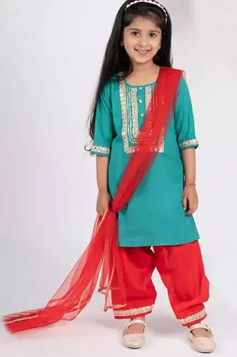 Blue embroidered cotton kurta set