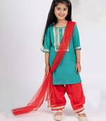 Blue embroidered cotton kurta set