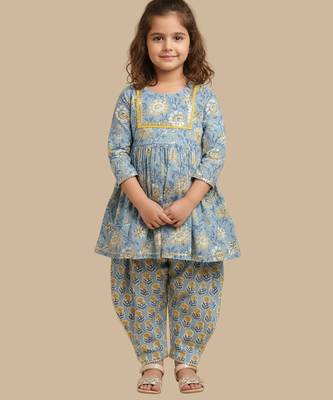 Blue printed cotton kurta set 5