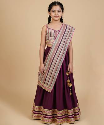 Burgundy embroidered cotton lehenga set 1
