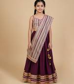 Burgundy embroidered cotton lehenga set
