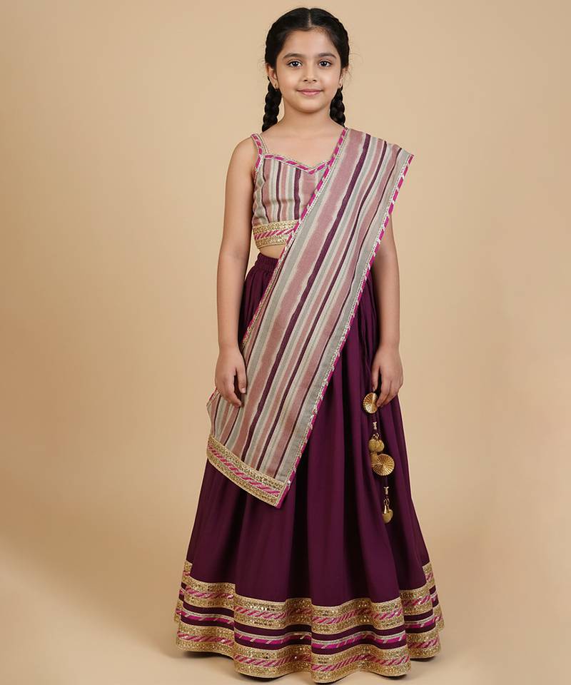 Burgundy embroidered cotton lehenga set