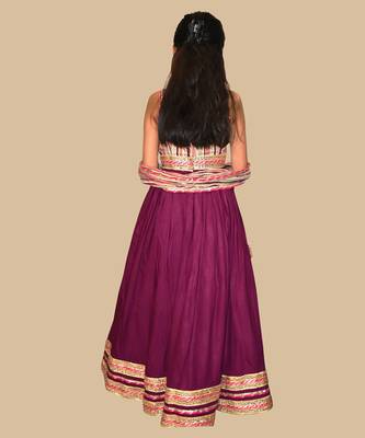 Burgundy embroidered cotton lehenga set 2