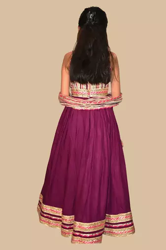 Burgundy embroidered cotton lehenga set