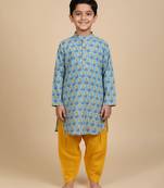 Blue printed cotton kurta pyjama