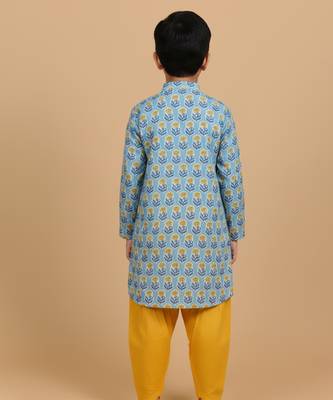 Blue printed cotton kurta pyjama 2