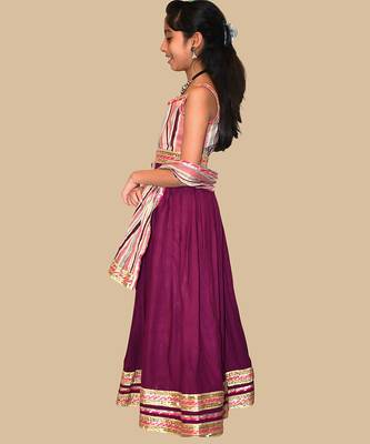 Burgundy embroidered cotton lehenga set 3