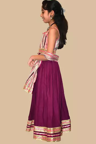 Burgundy embroidered cotton lehenga set