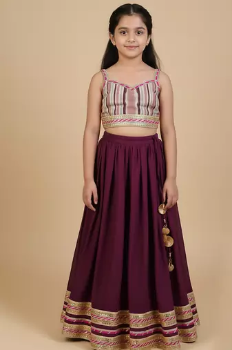 Burgundy embroidered cotton lehenga set
