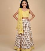 White printed cotton lehenga set
