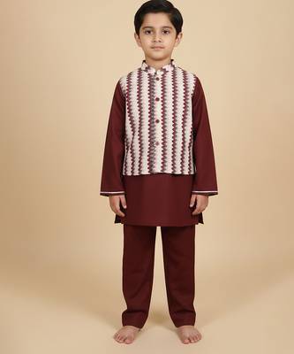 White printed cotton nehru jacket set 1