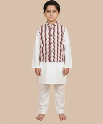 White printed cotton nehru jacket set 1