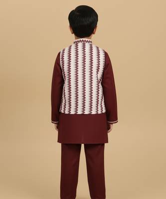 White printed cotton nehru jacket set 2