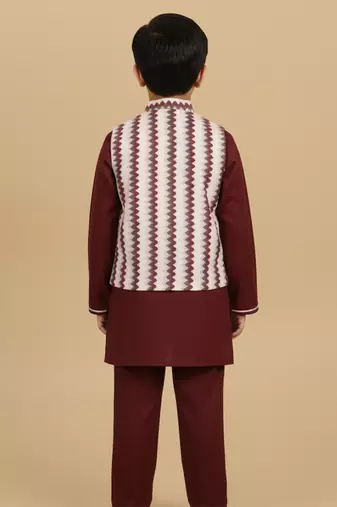 White printed cotton nehru jacket set