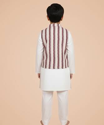 White printed cotton nehru jacket set 2