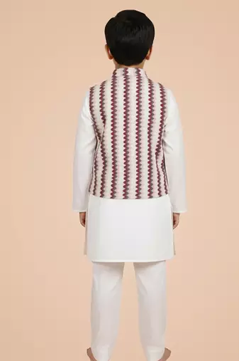 White printed cotton nehru jacket set