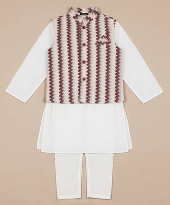 White printed cotton nehru jacket set 3