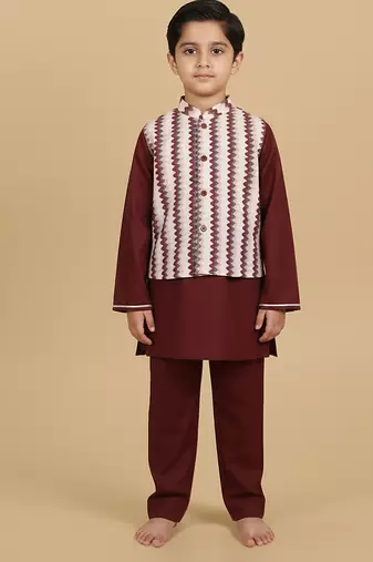 White printed cotton nehru jacket set