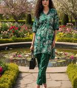 emerald green printed silk co-ord set for daywear