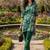 emerald green printed silk co-ord set for daywear