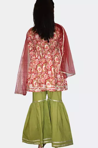 Multicolor embroidered cotton sharara set