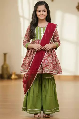 Multicolor embroidered cotton sharara set