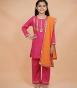 Pink embroidered cotton kurta set
