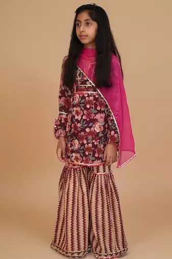 Multicolor embroidered cotton sharara set