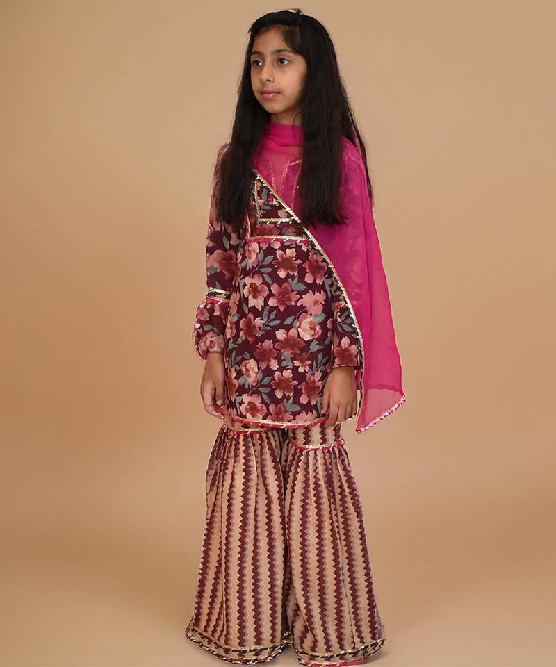 Multicolor embroidered cotton sharara set