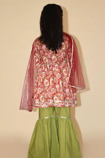 Multicolor embroidered cotton sharara set