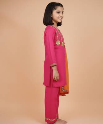 Pink embroidered cotton kurta set 4
