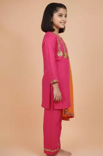 Pink embroidered cotton kurta set