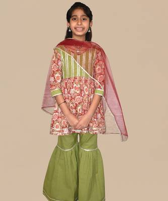 Multicolor embroidered cotton sharara set 1